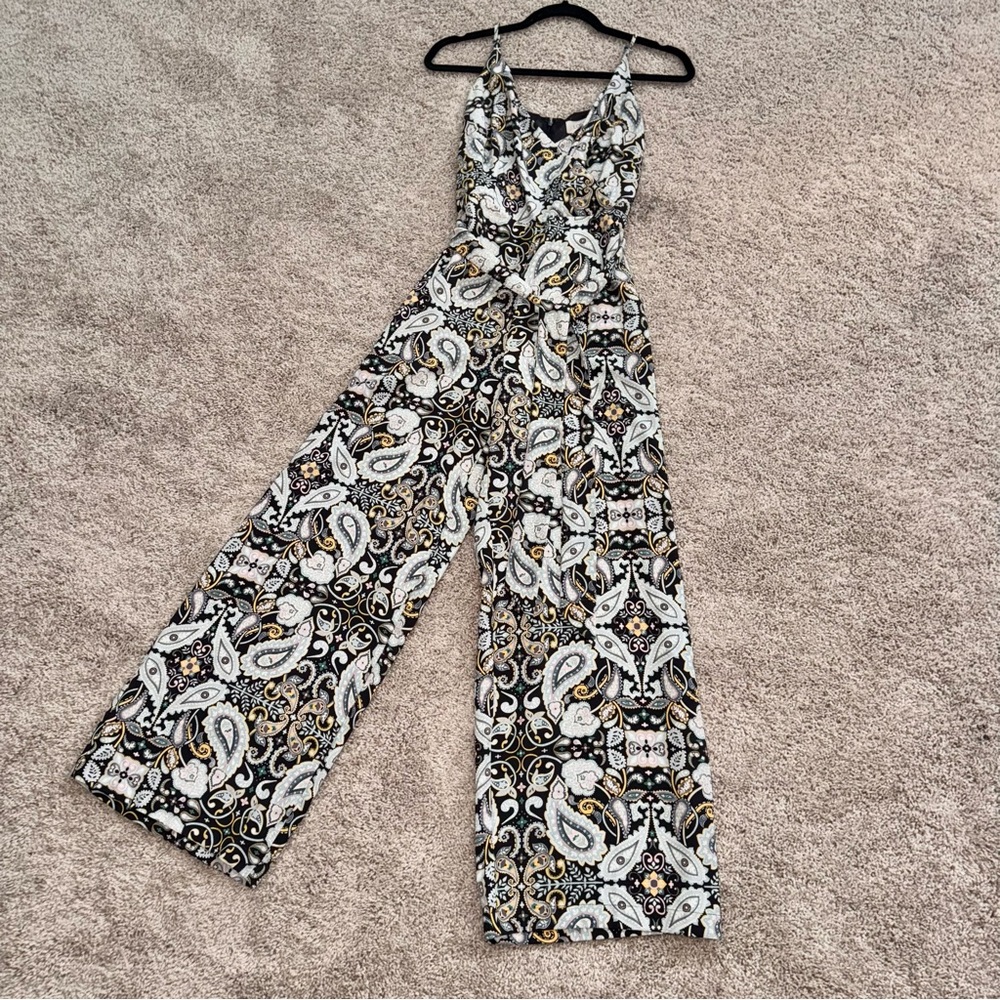 LOFT Paisley wide leg Jumpsuit in grey with multi-pastel